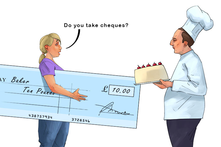 I wrote a cheque to buy a cherry cake (cheque).